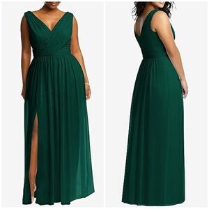 New Dessy Collection Sleeveless Draped Chiffon Maxi Dress With Slit Hunter Green